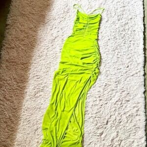 Neon Green Y2K Sheer Backless Ruched Corset Romper Maxi Dress Womens S Statement